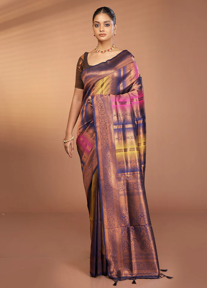 Multicolor Dupion Silk Saree With Blouse Piece - Image 2