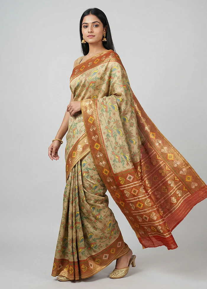 Multicolor Dupion Silk Saree With Blouse Piece