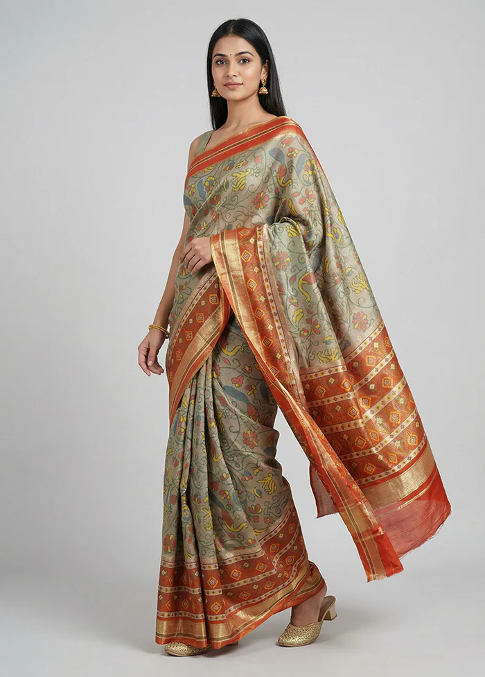 Multicolor Dupion Silk Saree With Blouse Piece