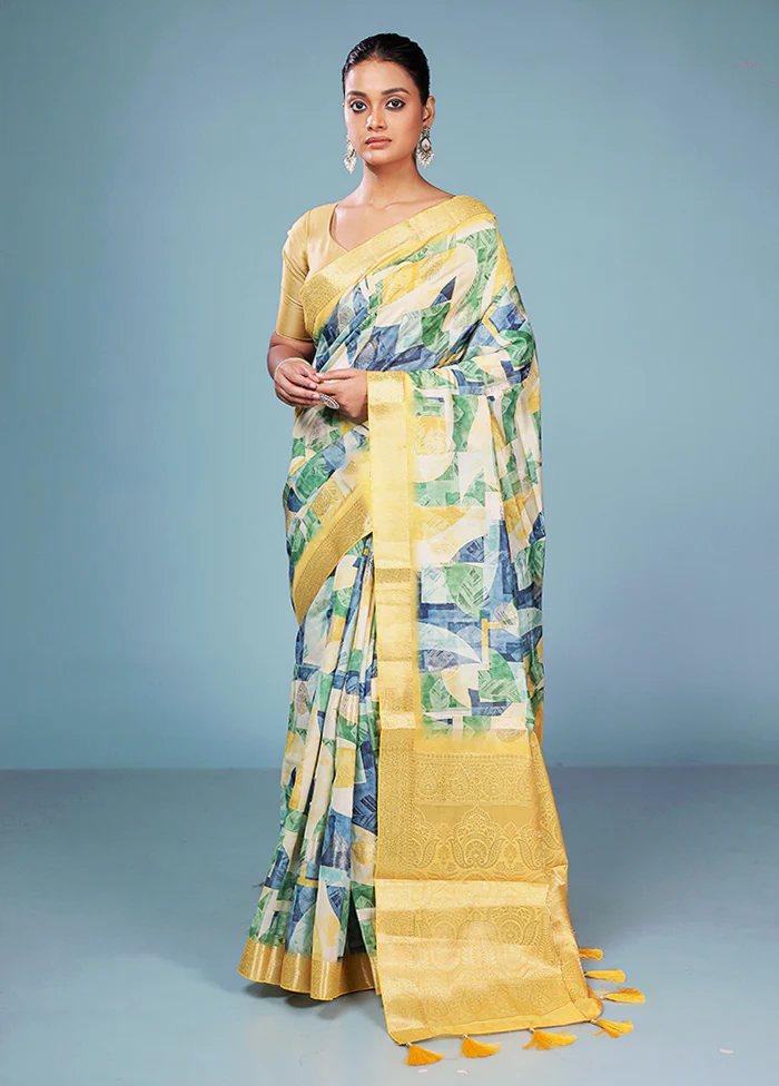 Multicolor Dupion Silk Saree With Blouse Piece - Image 2