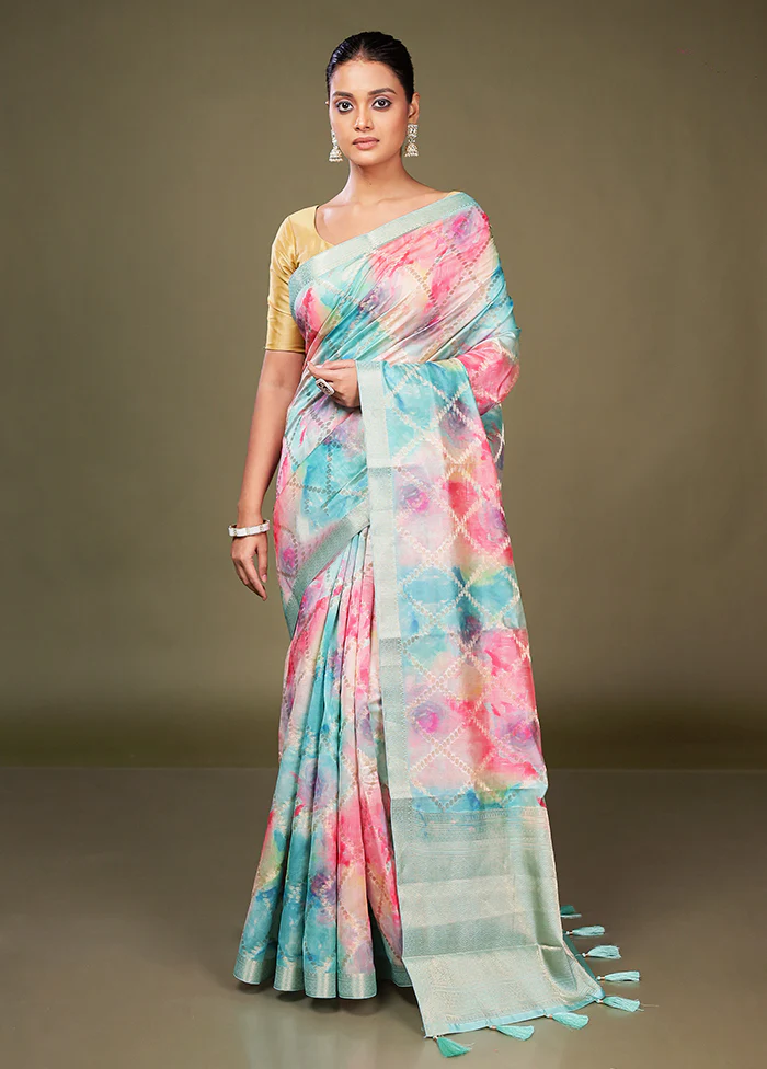 Multicolor Dupion Silk Saree With Blouse Piece - Image 2