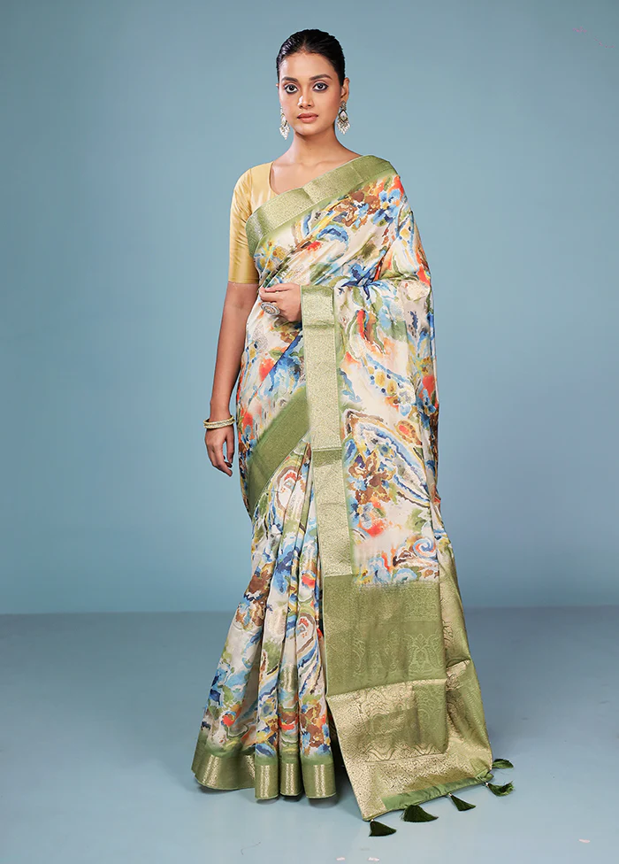 Multicolor Dupion Silk Saree With Blouse Piece - Image 2