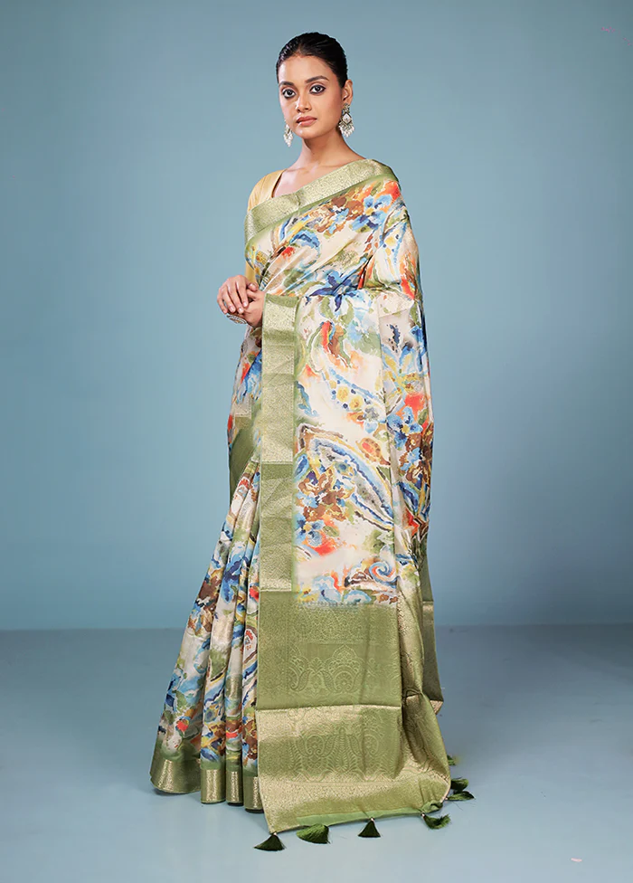 Multicolor Dupion Silk Saree With Blouse Piece - Image 4