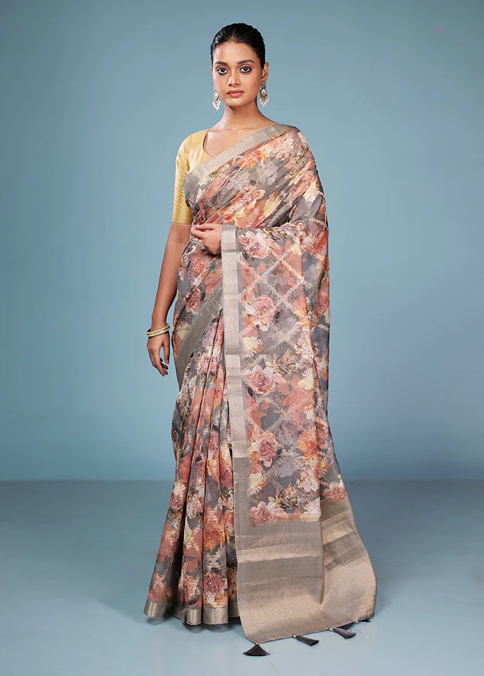Multicolor Dupion Silk Saree With Blouse Piece - Image 2