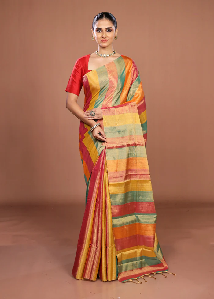 Multicolor Handloom Chanderi Pure Silk Saree With Blouse Piece - Image 2