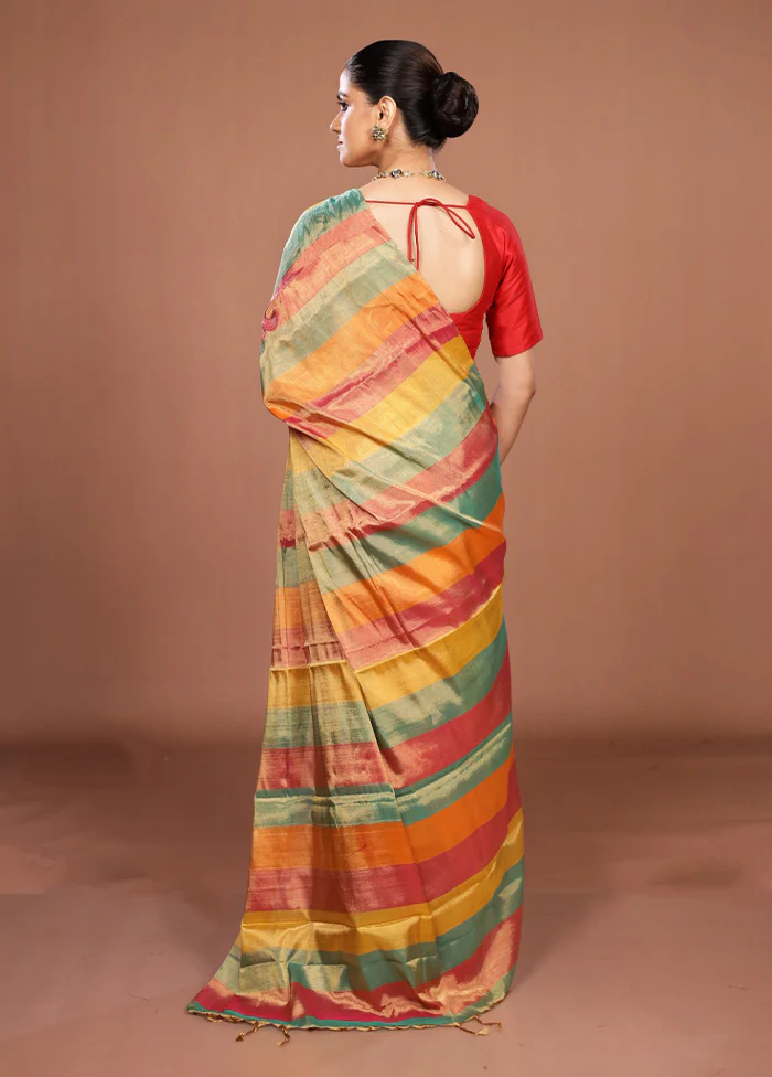 Multicolor Handloom Chanderi Pure Silk Saree With Blouse Piece - Image 3