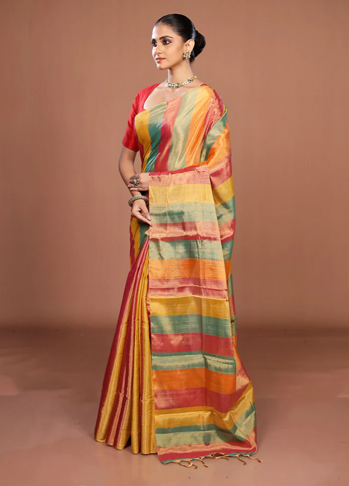 Multicolor Handloom Chanderi Pure Silk Saree With Blouse Piece - Image 4