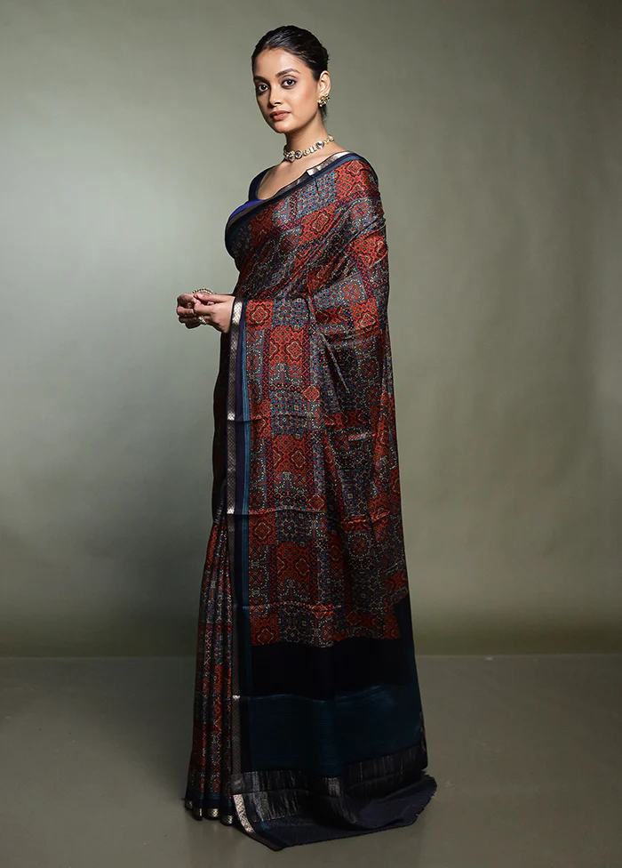Blue Handloom Chiffon Pure Silk Saree With Blouse Piece - Image 4