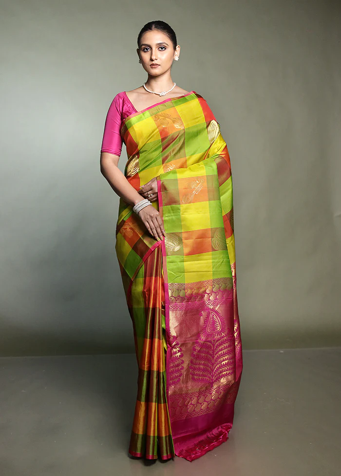 Multicolor Handloom Kanjivaram Pure Silk Saree With Blouse Piece - Image 2