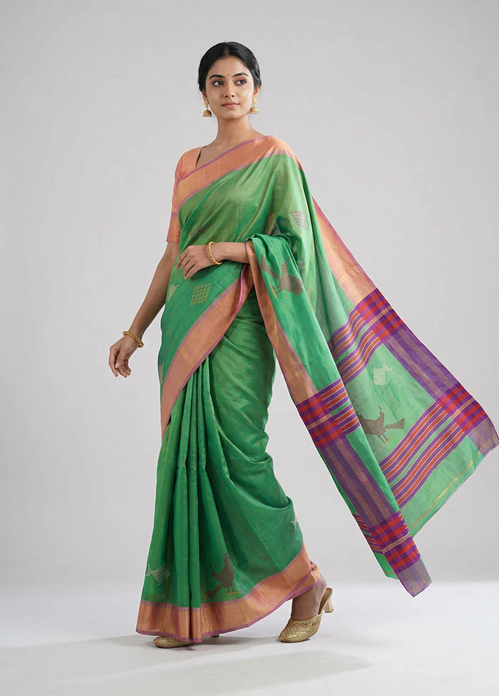 Multicolor Handloom Kanjivaram Pure Silk Saree With Blouse Piece