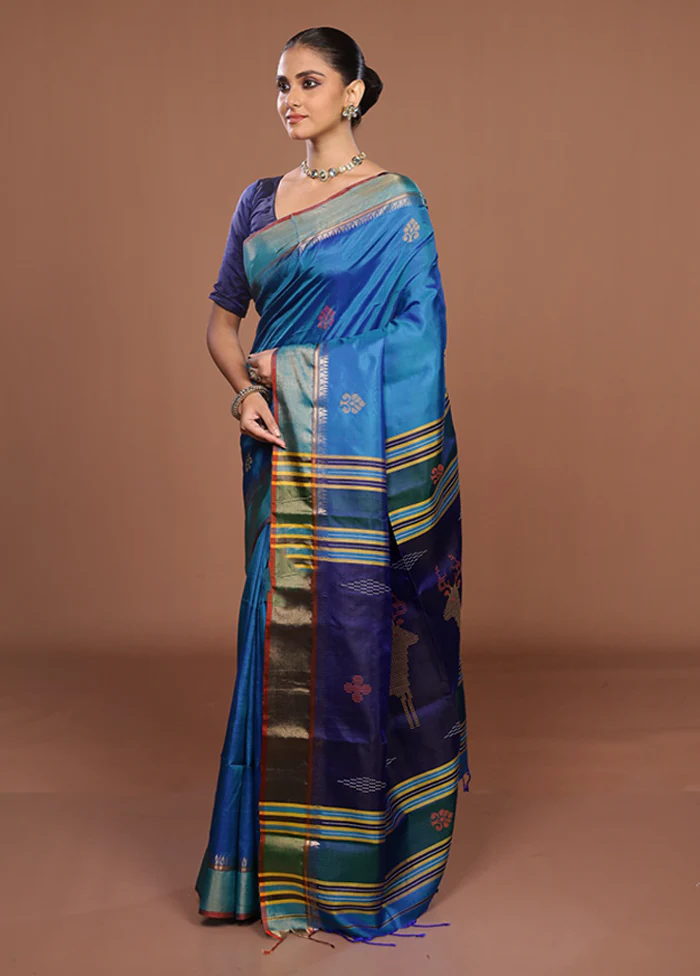 Multicolor Handloom Kanjivaram Pure Silk Saree With Blouse Piece - Image 4