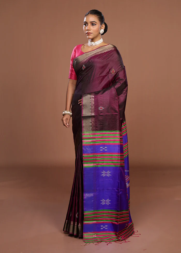 Multicolor Handloom Kanjivaram Pure Silk Saree With Blouse Piece - Image 4