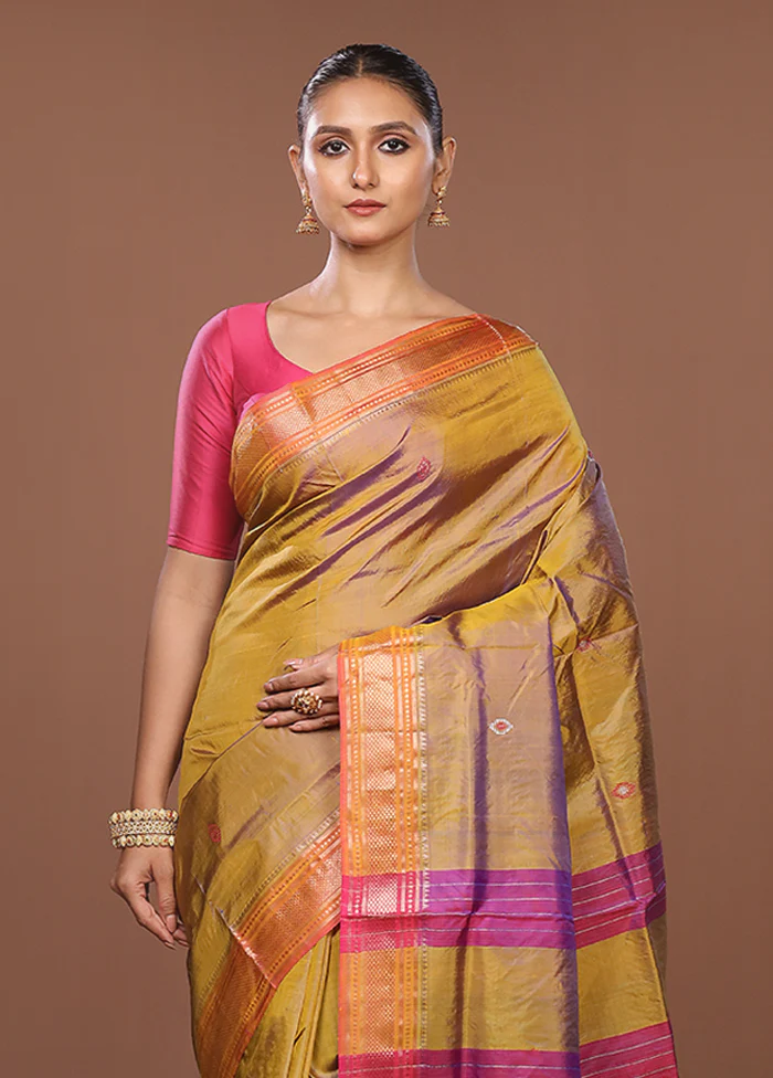 Multicolor Handloom Kanjivaram Pure Silk Saree With Blouse Piece