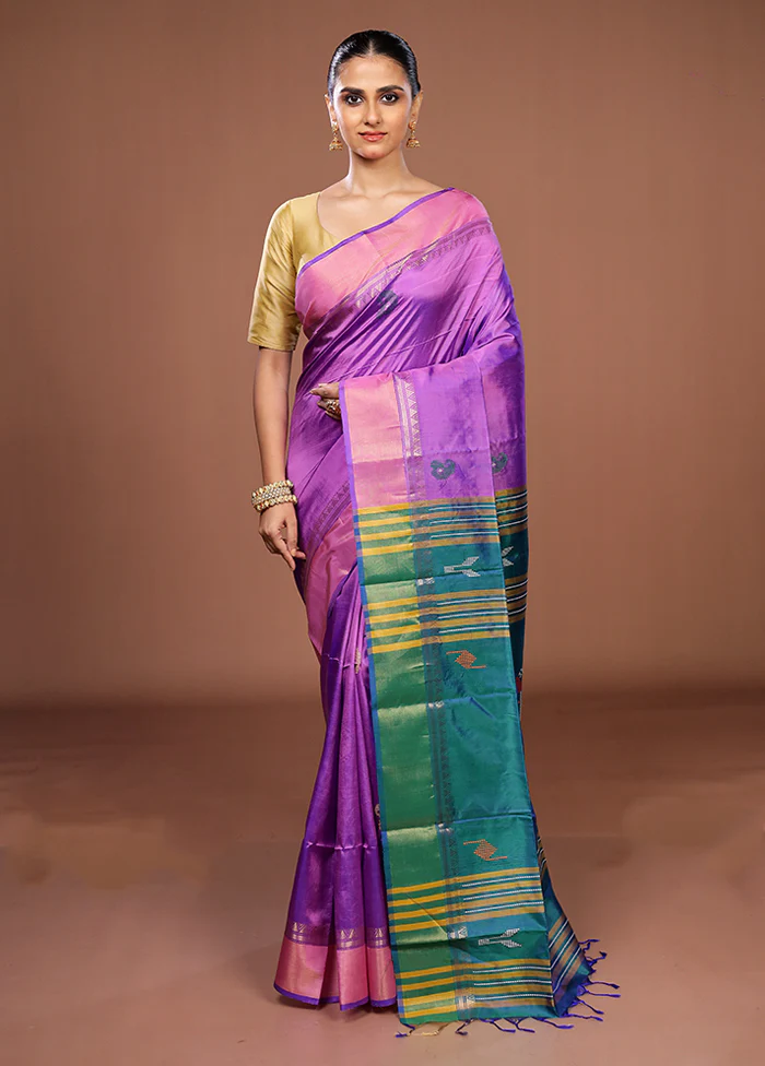 Multicolor Handloom Kanjivaram Pure Silk Saree With Blouse Piece - Image 2
