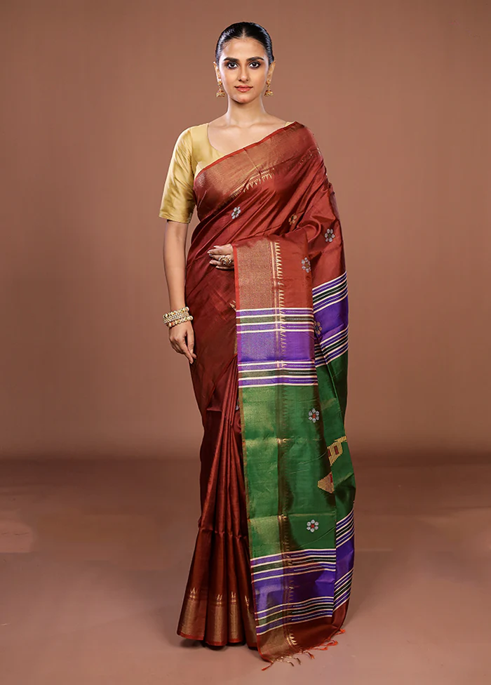 Multicolor Handloom Kanjivaram Pure Silk Saree With Blouse Piece - Image 2