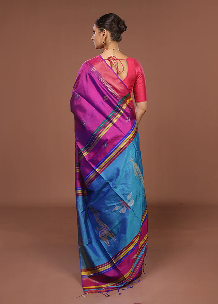 Multicolor Handloom Kanjivaram Pure Silk Saree With Blouse Piece - Image 3