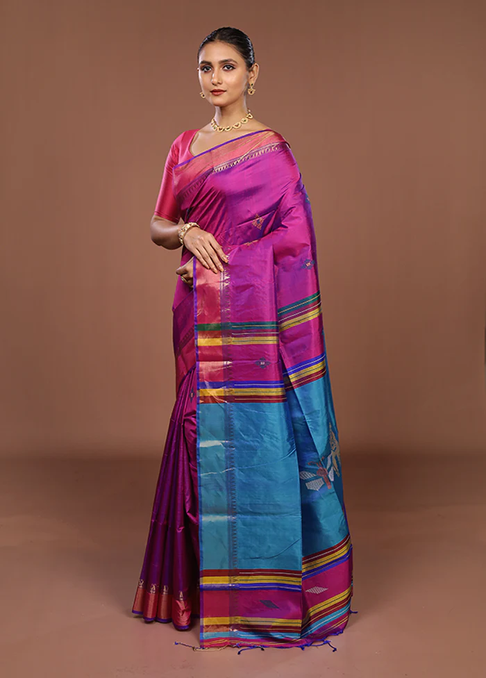 Multicolor Handloom Kanjivaram Pure Silk Saree With Blouse Piece - Image 4