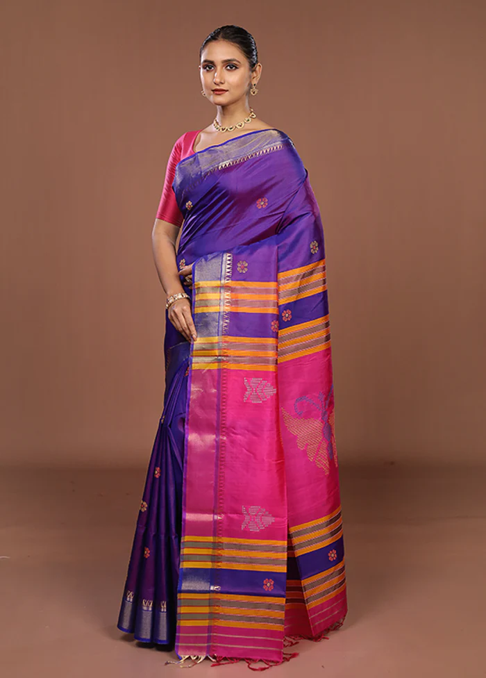 Multicolor Handloom Kanjivaram Pure Silk Saree With Blouse Piece - Image 4