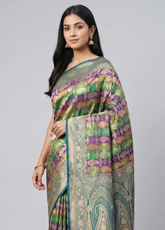Multicolor Handloom Katan Pure Silk Saree With Blouse Piece - Image 2