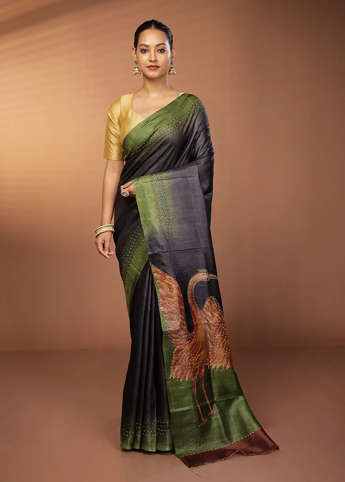 Multicolor Handloom Printed Pure Silk Saree Without Blouse Piece - Image 2