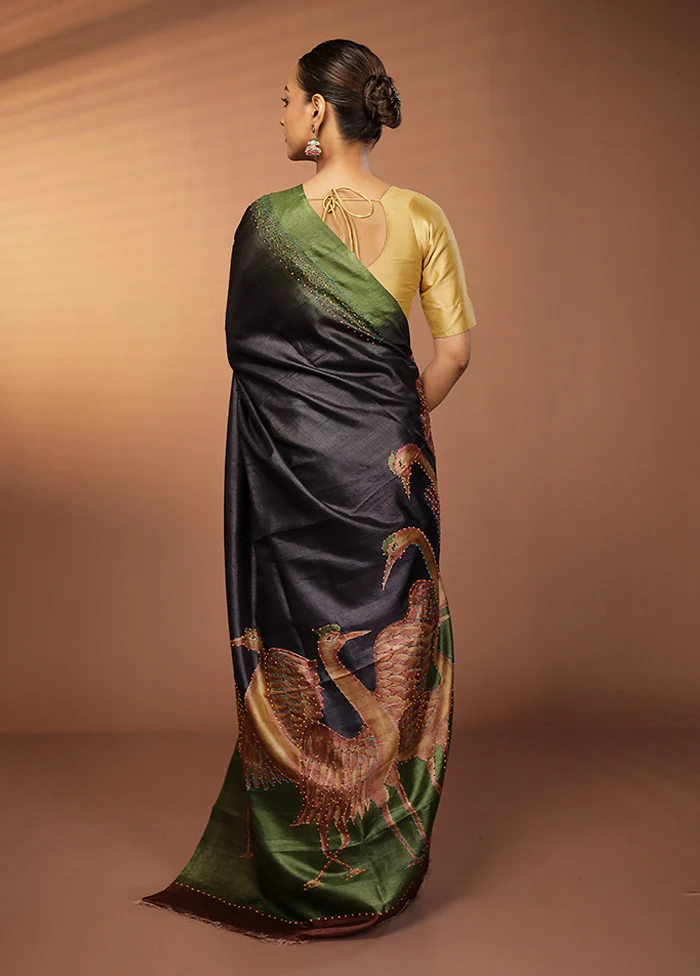 Multicolor Handloom Printed Pure Silk Saree Without Blouse Piece - Image 3