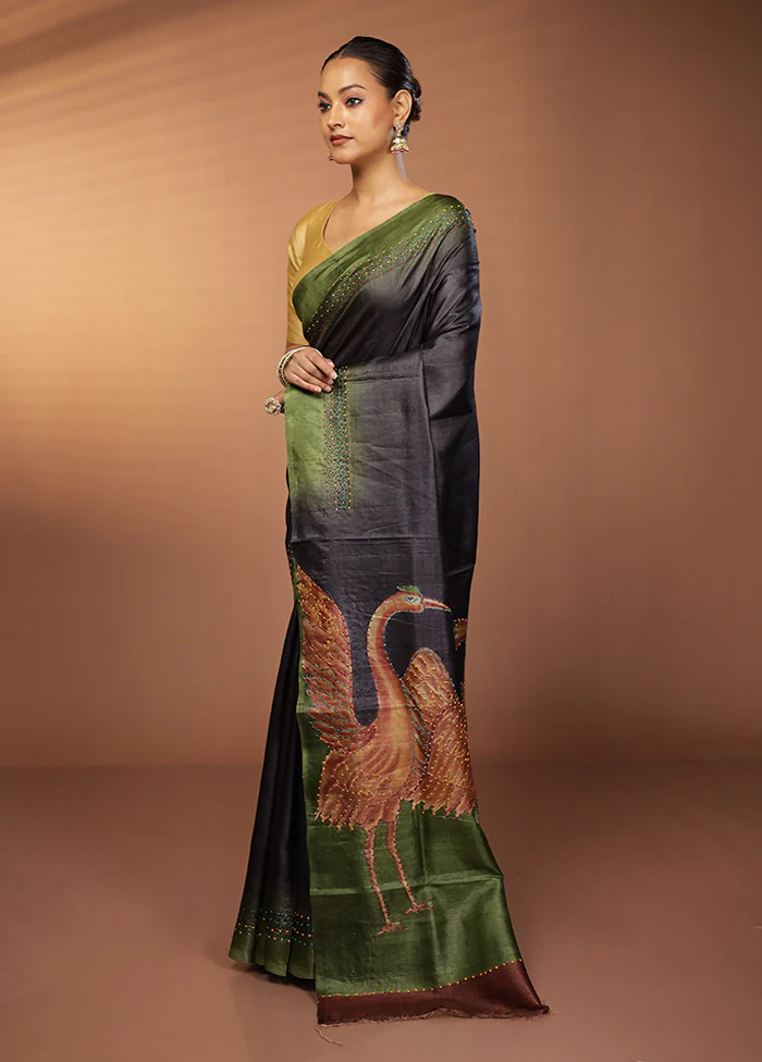 Multicolor Handloom Printed Pure Silk Saree Without Blouse Piece - Image 4
