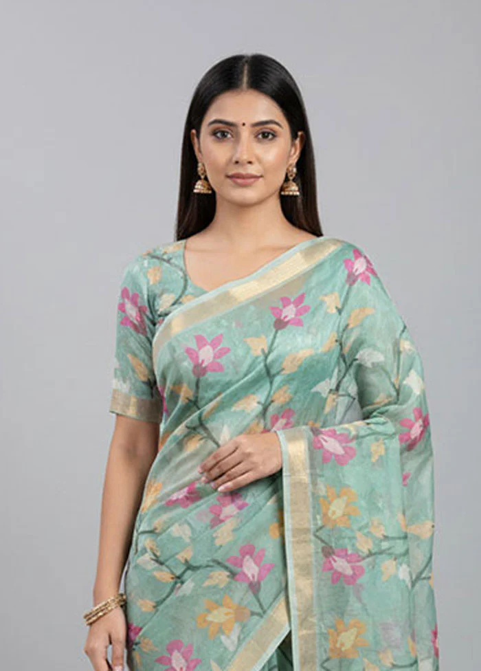 Multicolor Handloom Pure Cotton Saree With Blouse Piece - Image 2