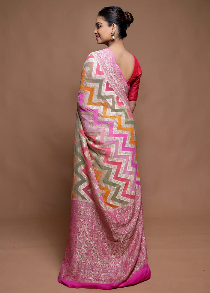 Multicolor Handloom Pure Georgette Saree With Blouse Piece - Image 3