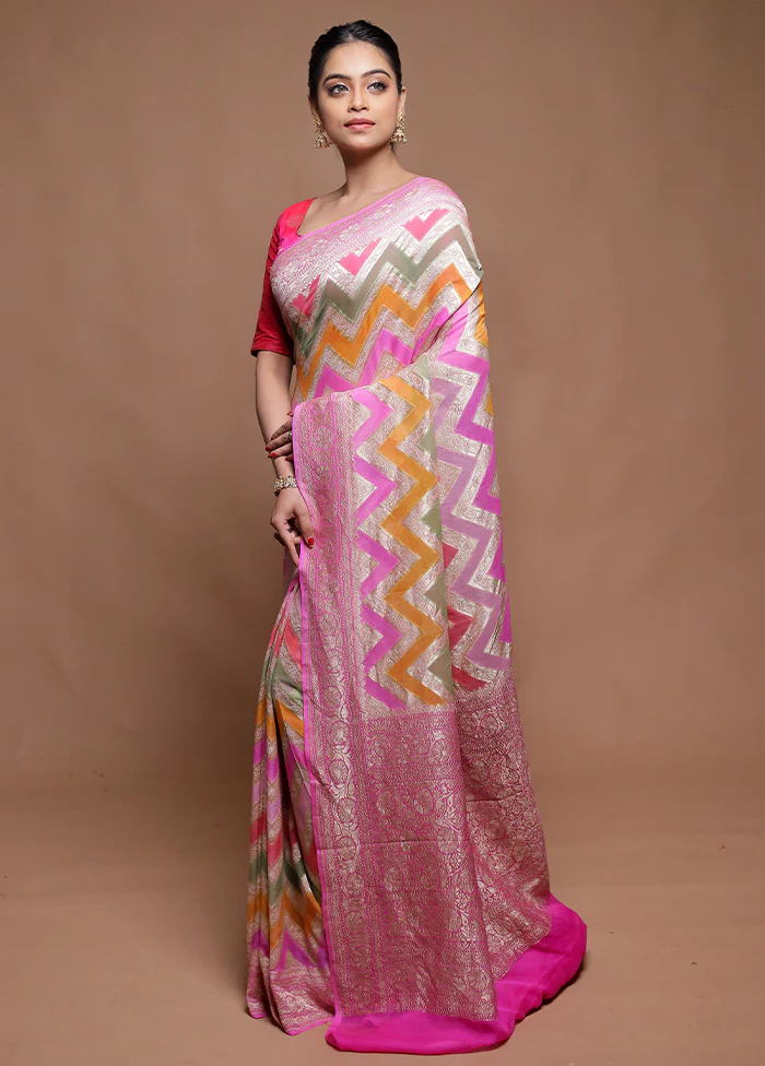 Multicolor Handloom Pure Georgette Saree With Blouse Piece - Image 4