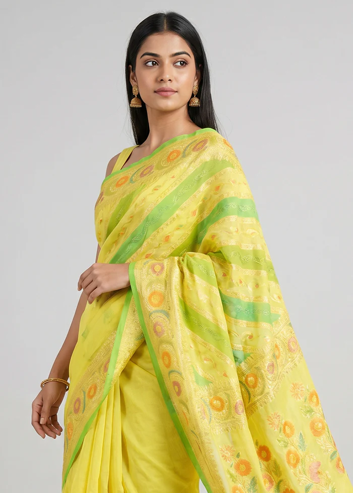 Multicolor Handloom Pure Georgette Saree With Blouse Piece - Image 2