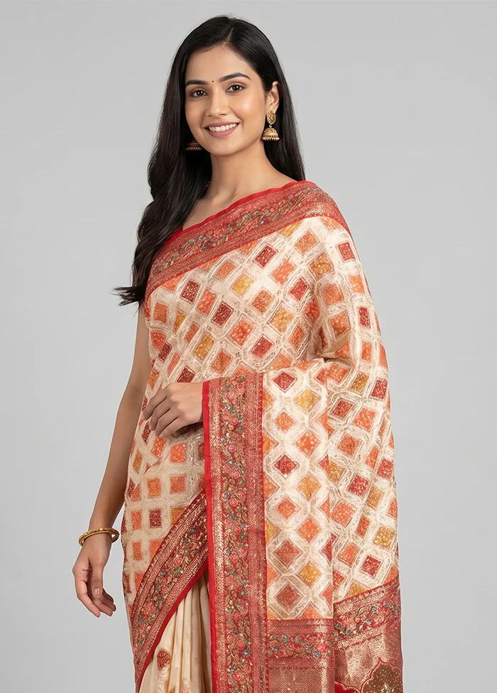 Multicolor Handloom Pure Georgette Saree With Blouse Piece - Image 2
