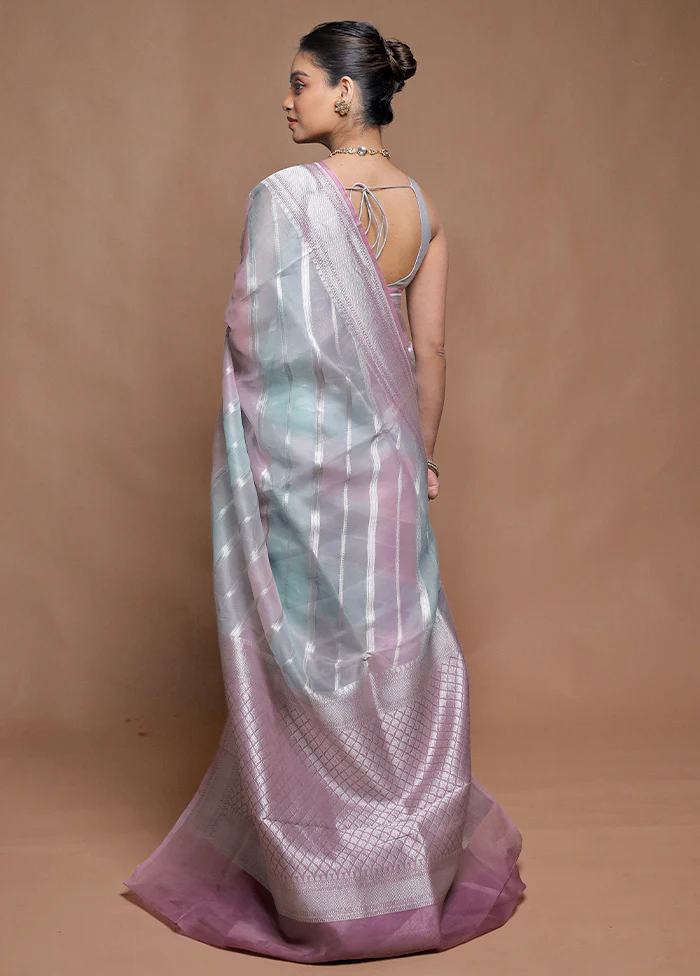 Multicolor Handloom Pure Organza Saree With Blouse Piece - Image 3