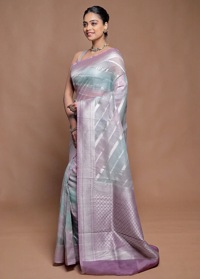 Multicolor Handloom Pure Organza Saree With Blouse Piece - Image 4