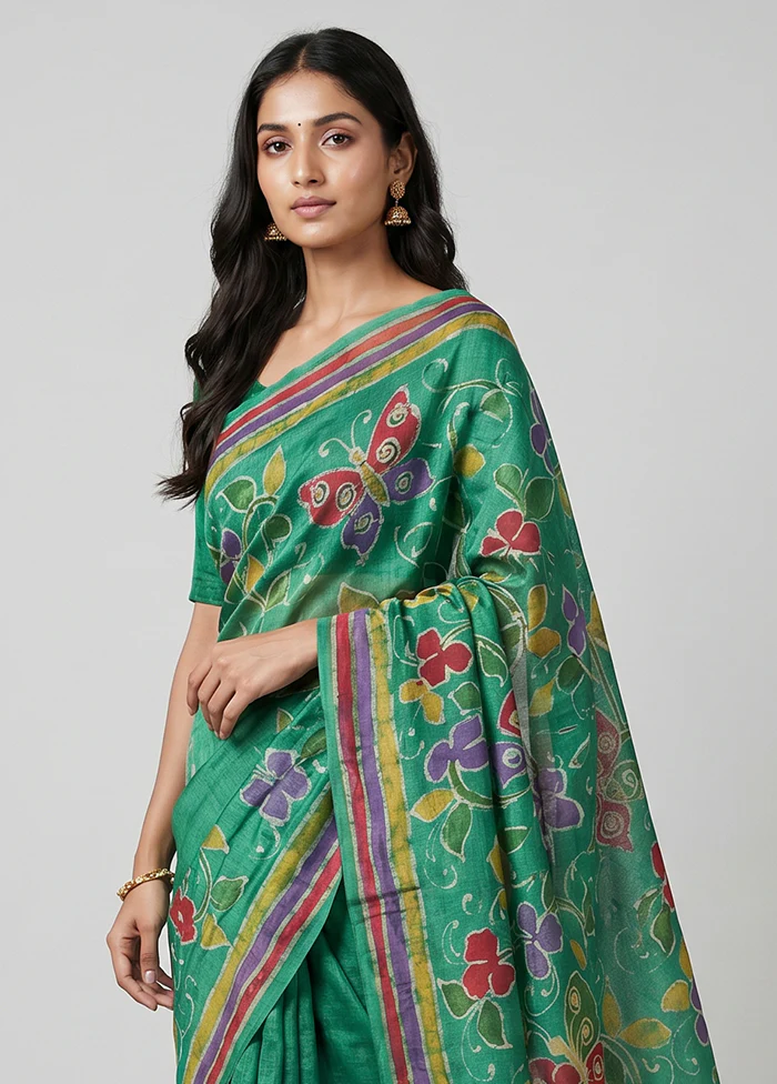 Multicolor Handloom Tussar Pure Silk Saree With Blouse Piece - Image 2