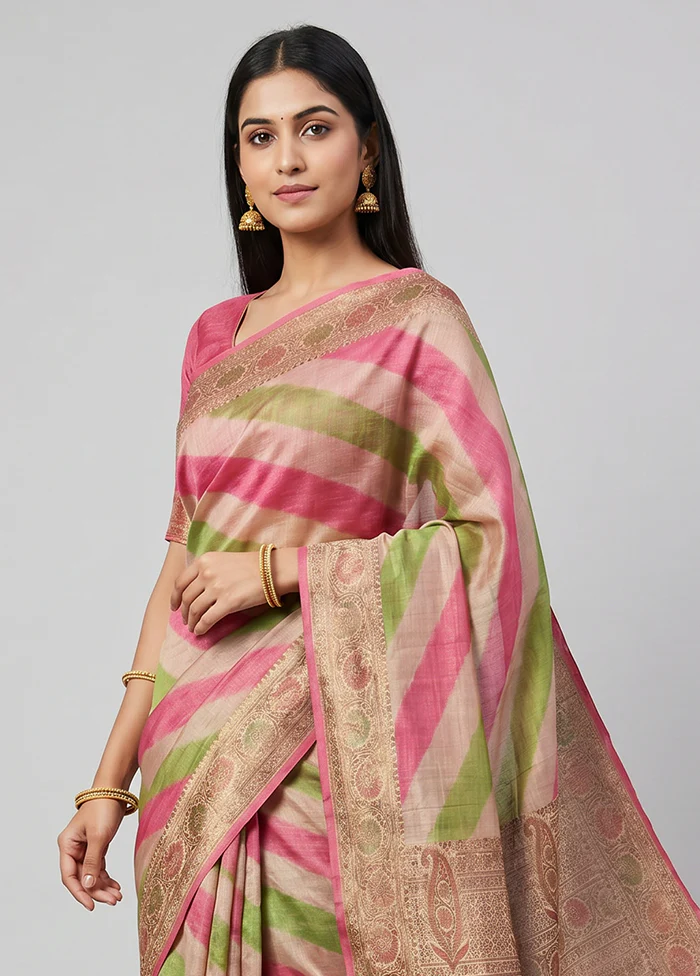 Multicolor Handloom Tussar Pure Silk Saree With Blouse Piece - Image 2