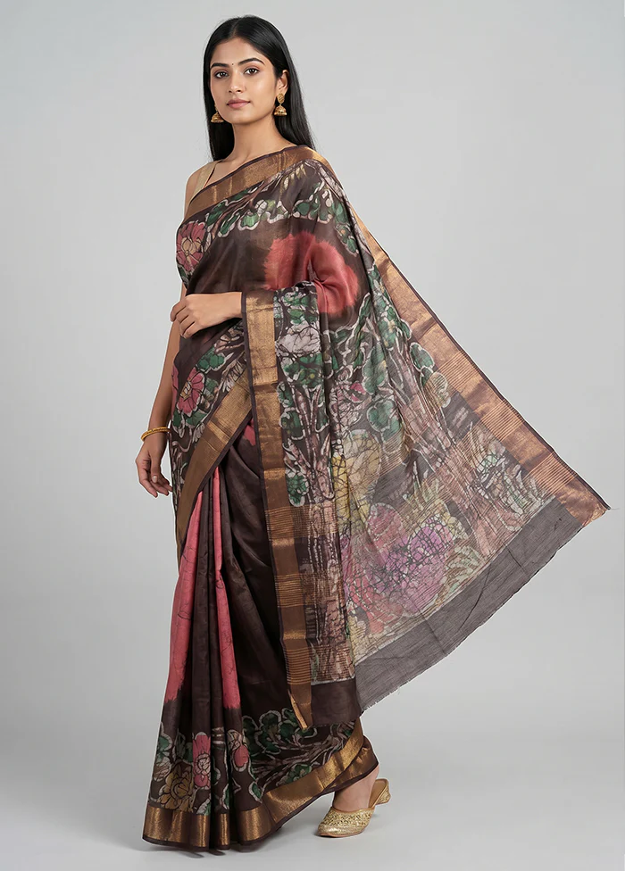Multicolor Handloom Tussar Pure Silk Saree With Blouse Piece