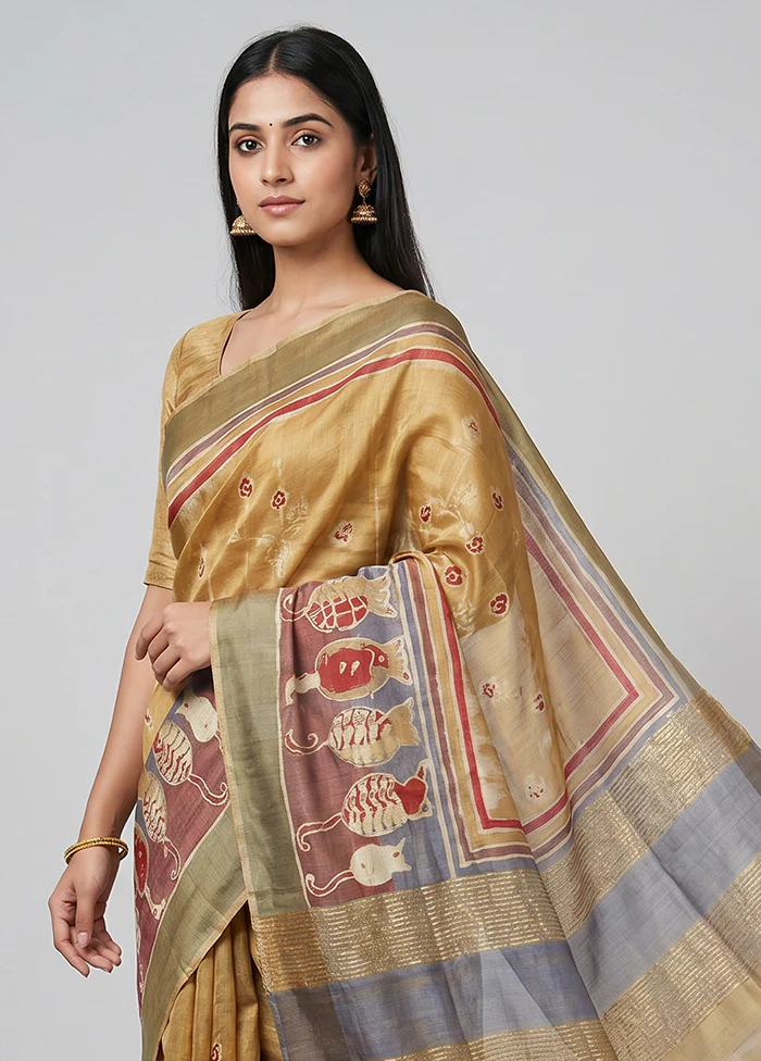 Multicolor Handloom Tussar Pure Silk Saree With Blouse Piece - Image 2