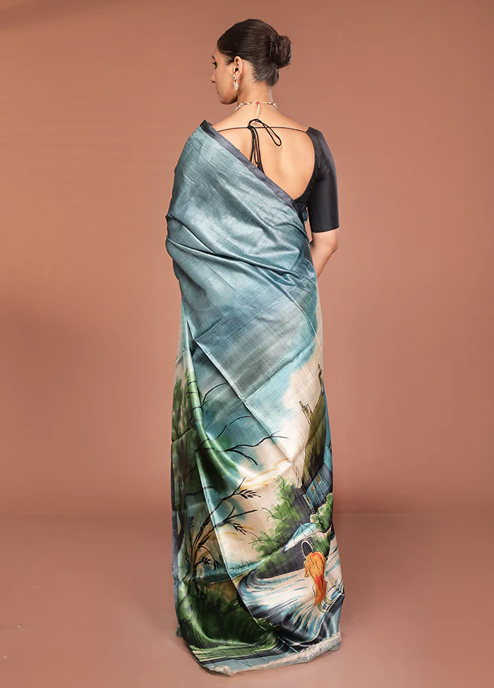 Multicolor Handloom Tussar Pure Silk Saree With Blouse Piece - Image 3