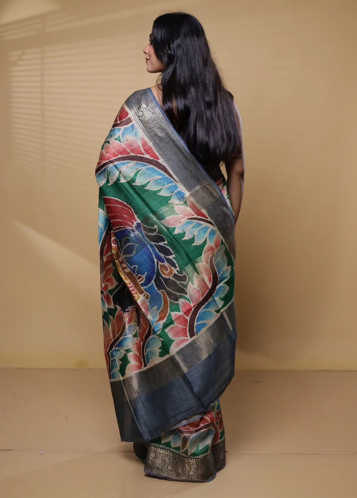Multicolor Handloom Tussar Pure Silk Saree With Blouse Piece - Image 3