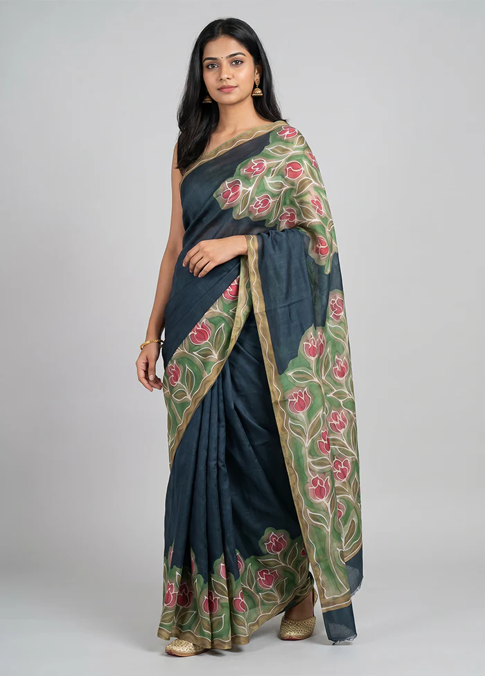 Multicolor Handloom Tussar Pure Silk Saree With Blouse Piece