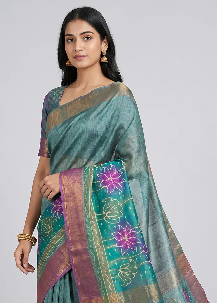 Multicolor Handloom Tussar Pure Silk Saree With Blouse Piece - Image 2