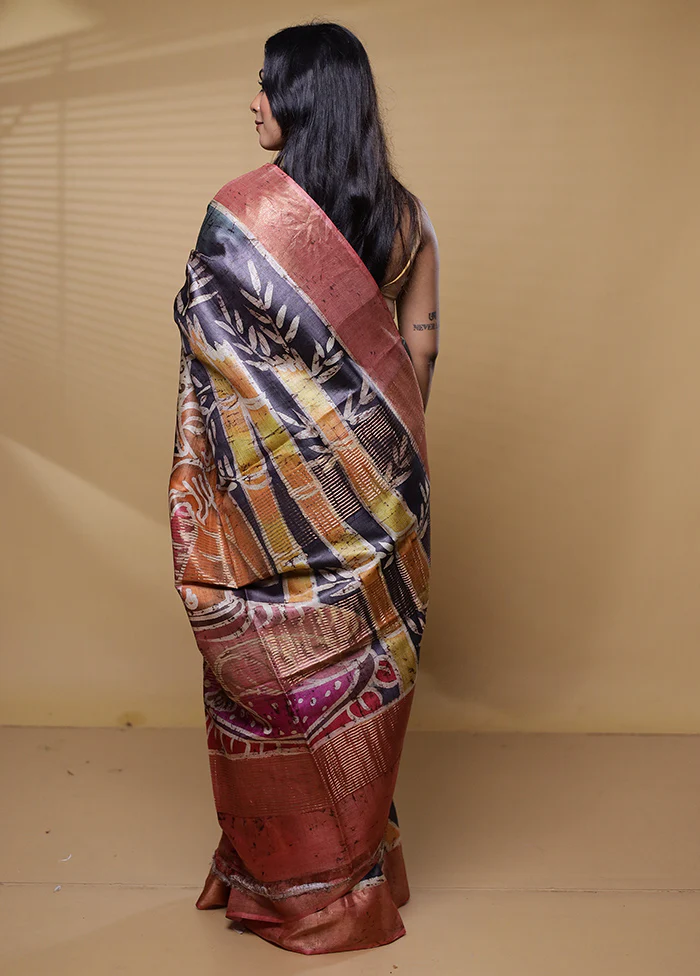 Multicolor Handloom Tussar Pure Silk Saree With Blouse Piece - Image 3