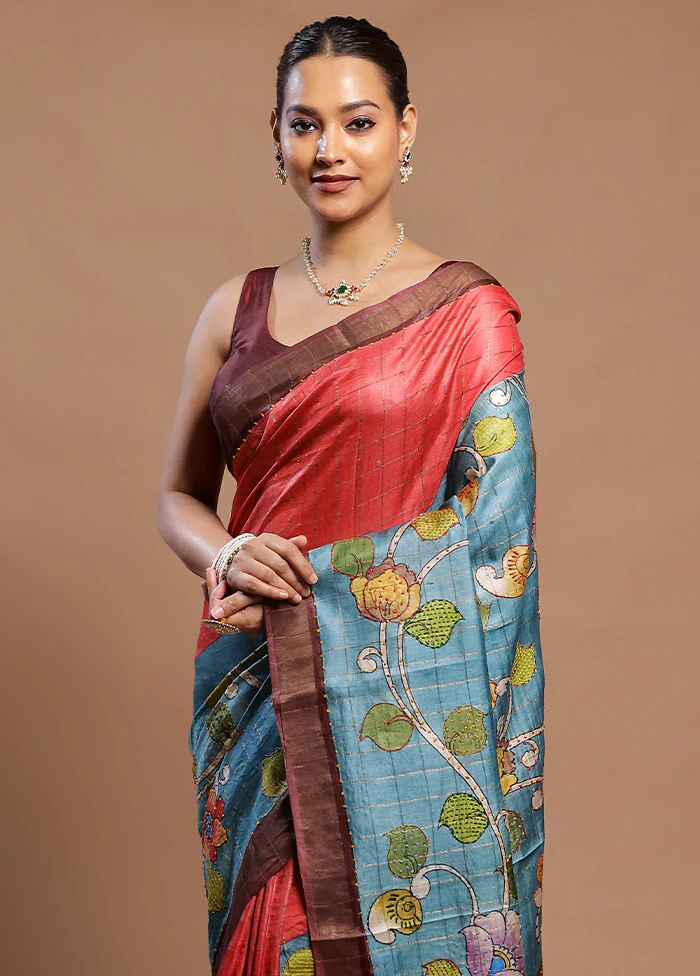 Multicolor Handloom Tussar Pure Silk Saree With Blouse Piece - Image 2