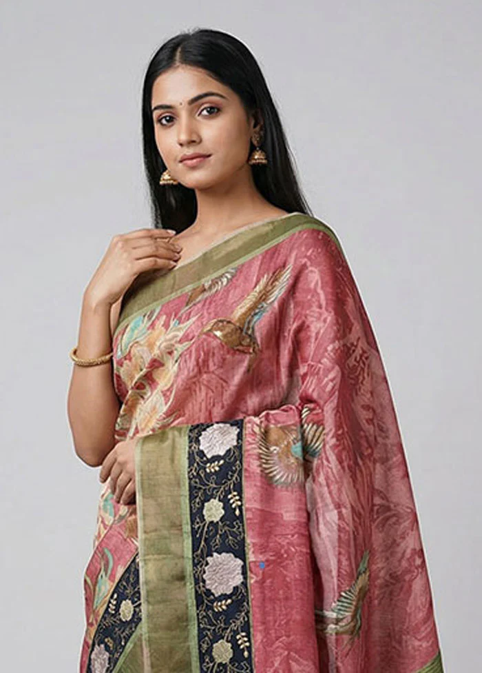 Multicolor Handloom Tussar Pure Silk Saree With Blouse Piece - Image 2