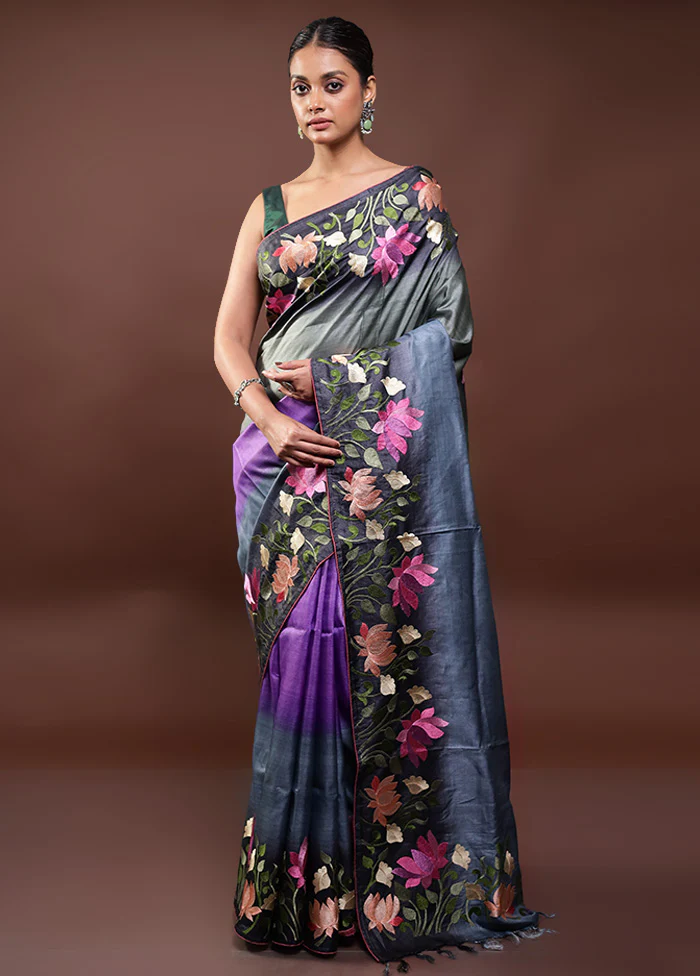 Multicolor Handloom Tussar Pure Silk Saree With Blouse Piece