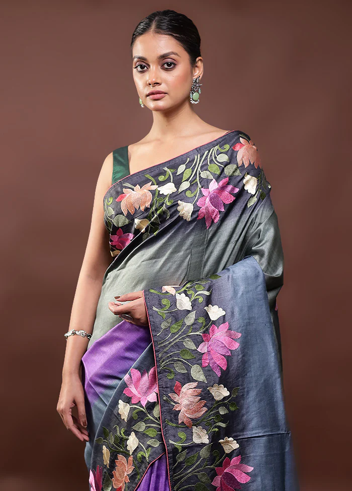 Multicolor Handloom Tussar Pure Silk Saree With Blouse Piece - Image 2