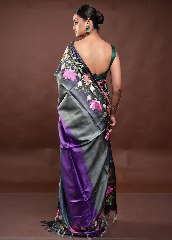 Multicolor Handloom Tussar Pure Silk Saree With Blouse Piece - Image 3