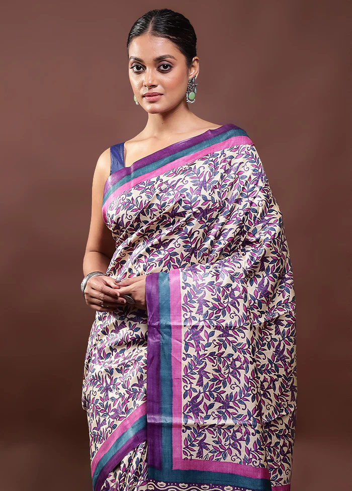 Multicolor Handloom Tussar Pure Silk Saree With Blouse Piece - Image 2