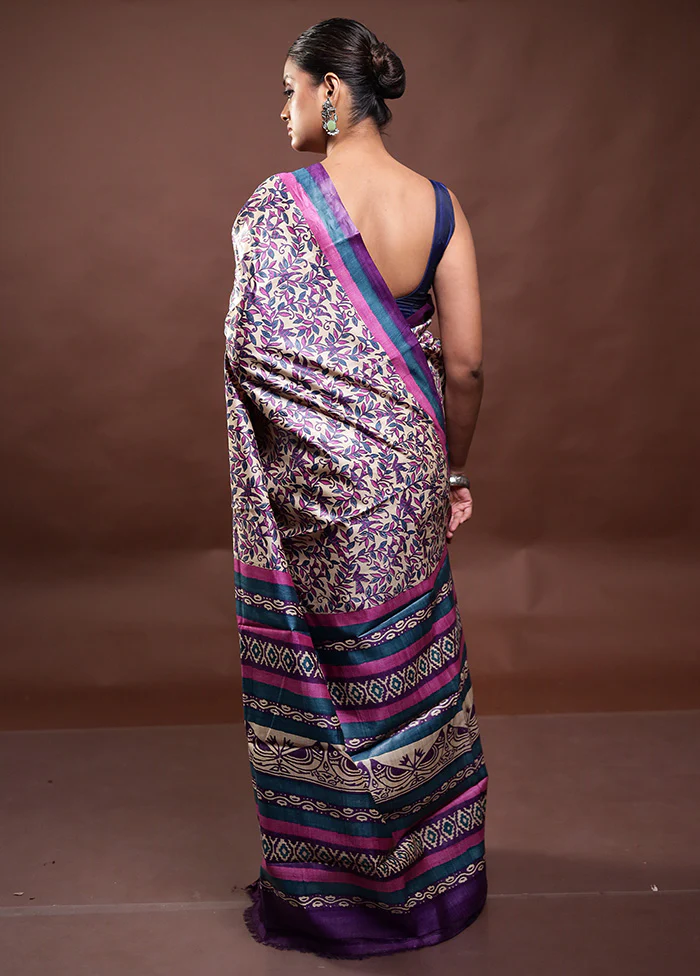 Multicolor Handloom Tussar Pure Silk Saree With Blouse Piece - Image 3