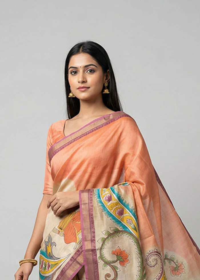 Multicolor Handloom Tussar Pure Silk Saree With Blouse Piece - Image 2